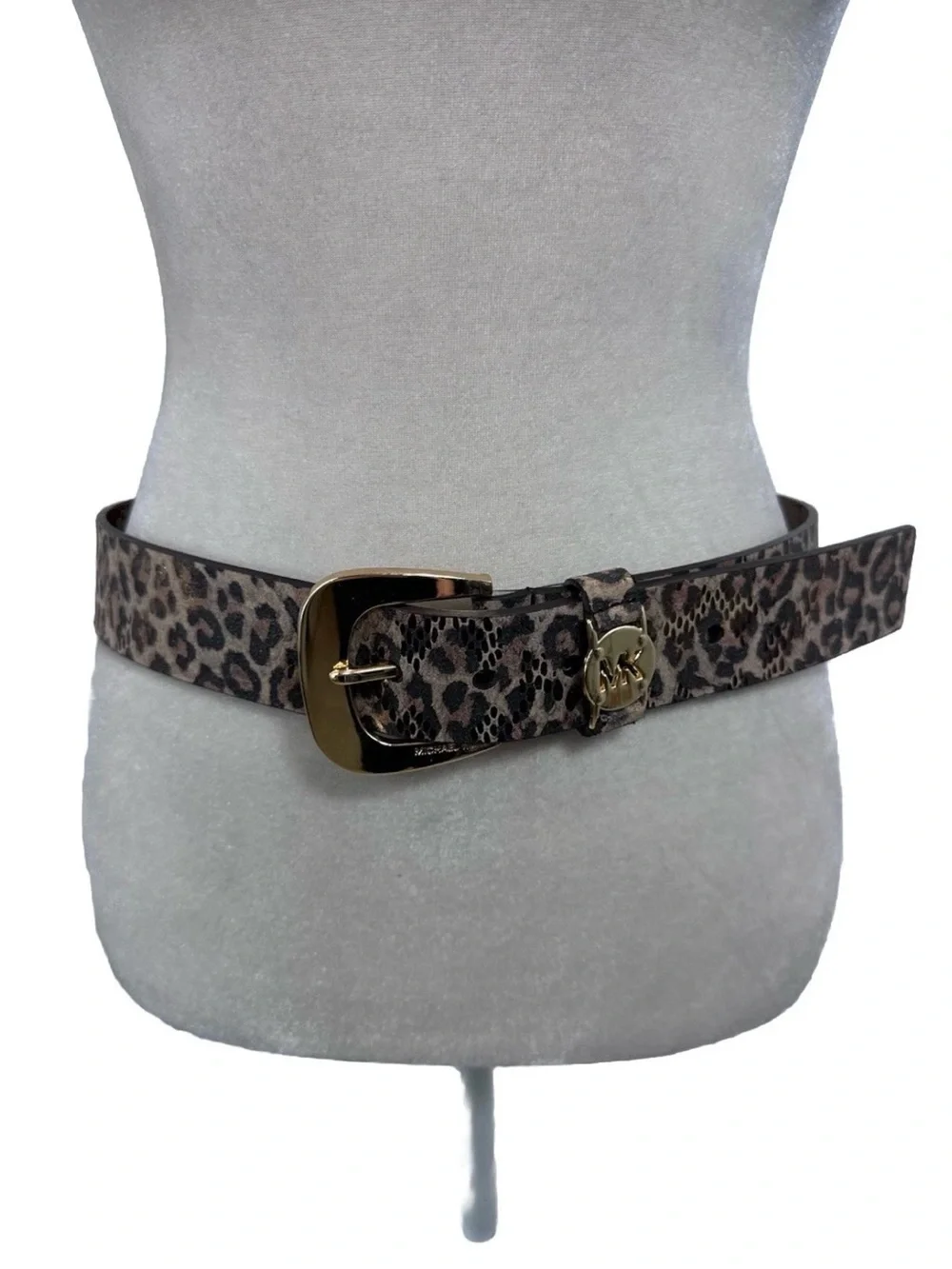 Michael Kors Leopard Print Leather Belt with Gold-Tone Buckle